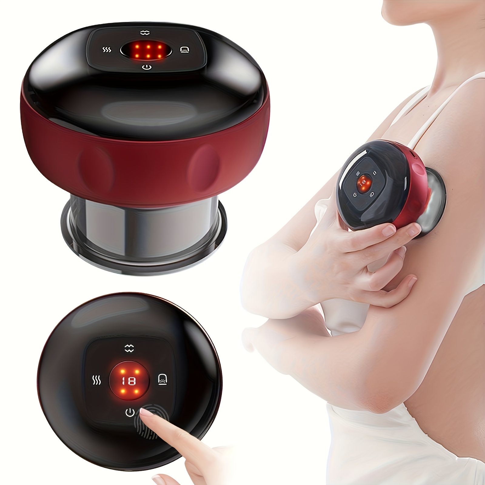 portable cupping massager with intelligent led display usb rechargeable 6 speed heating adjustable   for muscle relaxation and wellness black 0