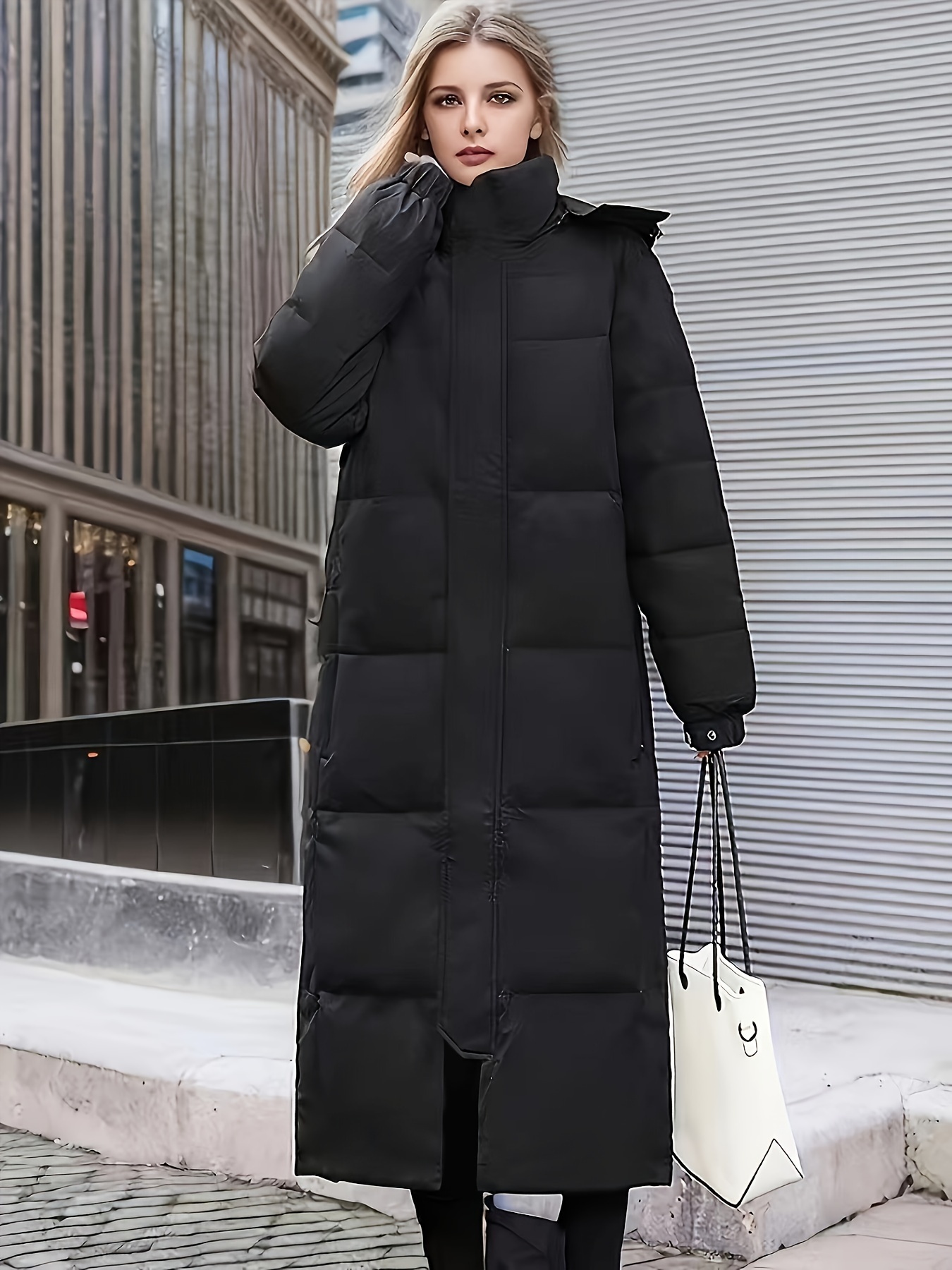 stylische damen winterjacke – lange knielange jacke warmem Temu