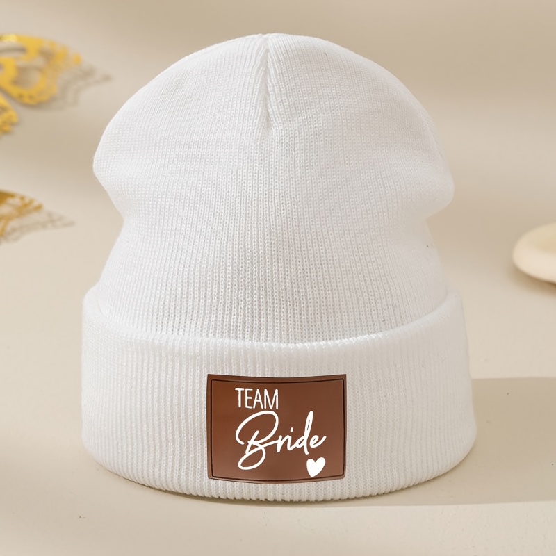 TEMU "bride Team" White Letter Brown Printed Women's Autumn Winter Hat Hat Women' Layer All-match American Men Women Warm Pullover Hat Hat Thickened
