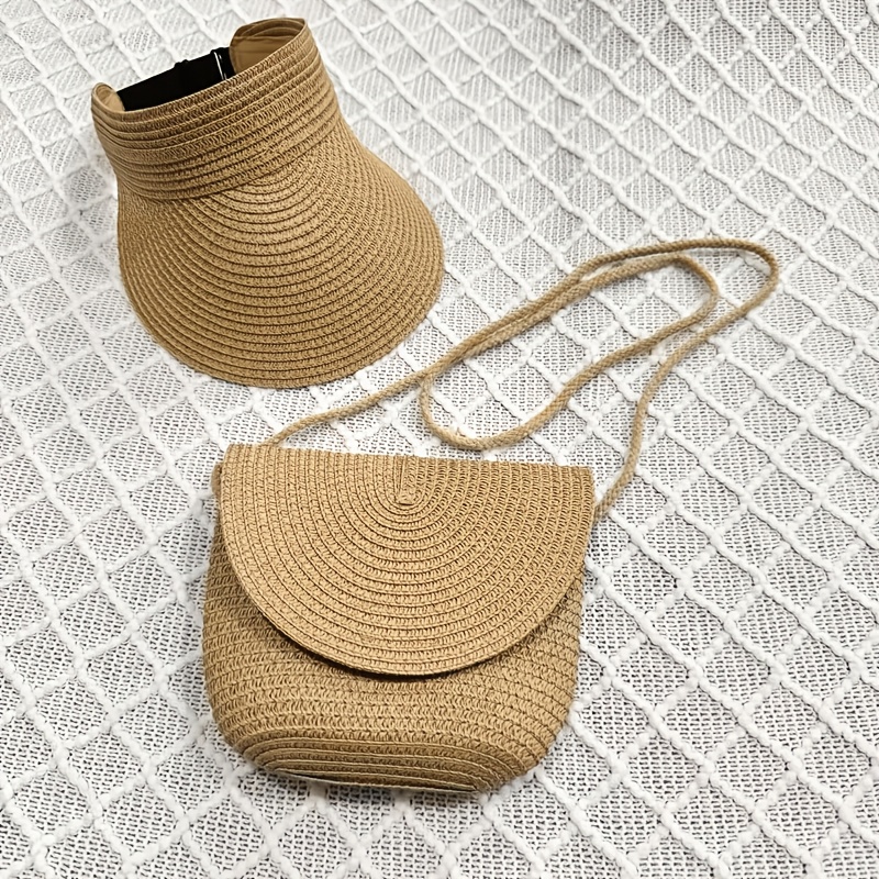 TEMU 2pcs Summer Straw Hat And Bag Set, Foldable Outdoor Sun Hat For Beach Vacations, Casual And Cute Crossbody Bag, Convenient For Carrying During