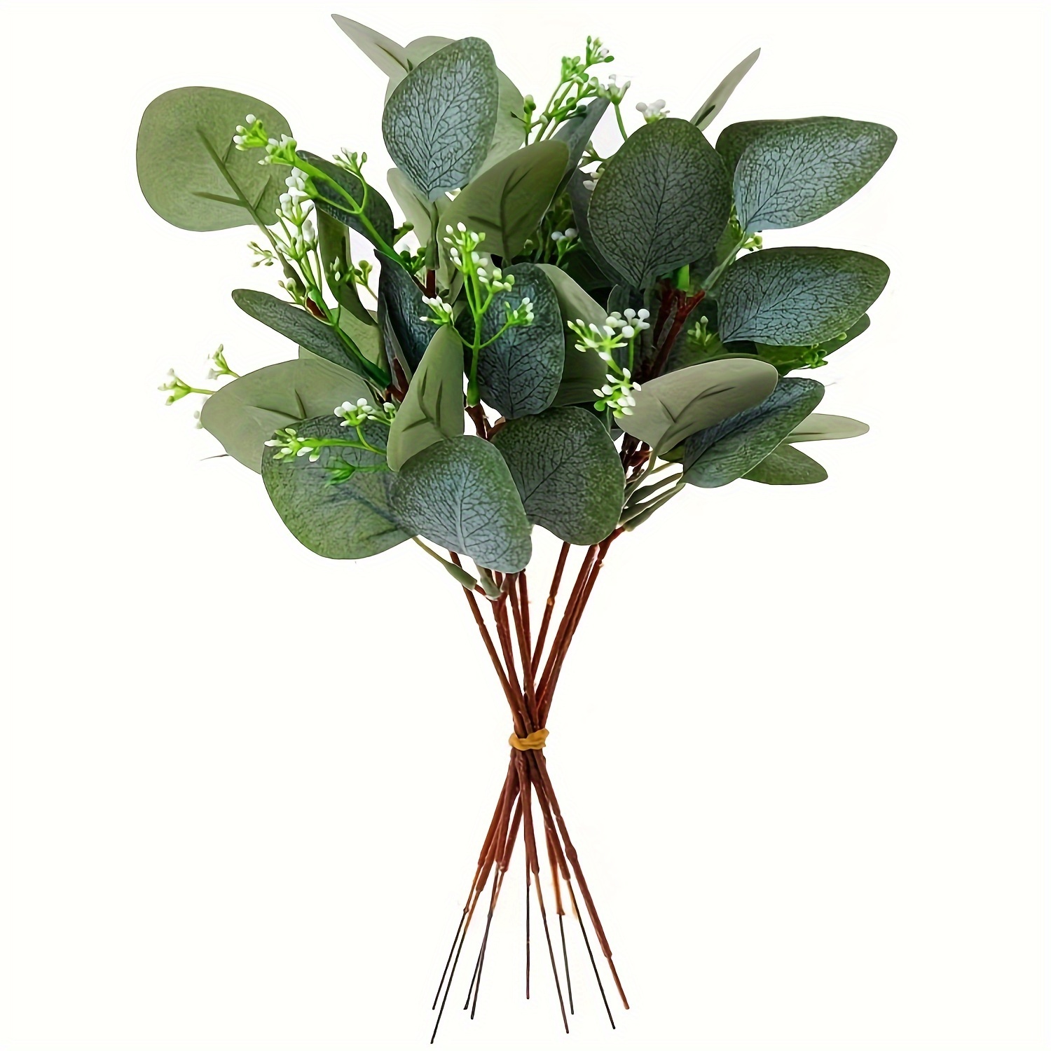 Image of 5 Artificial Eucalyptus Stems For Decorating Tables, Offices, Farmhouse Weddings, Kitchens, And Homes