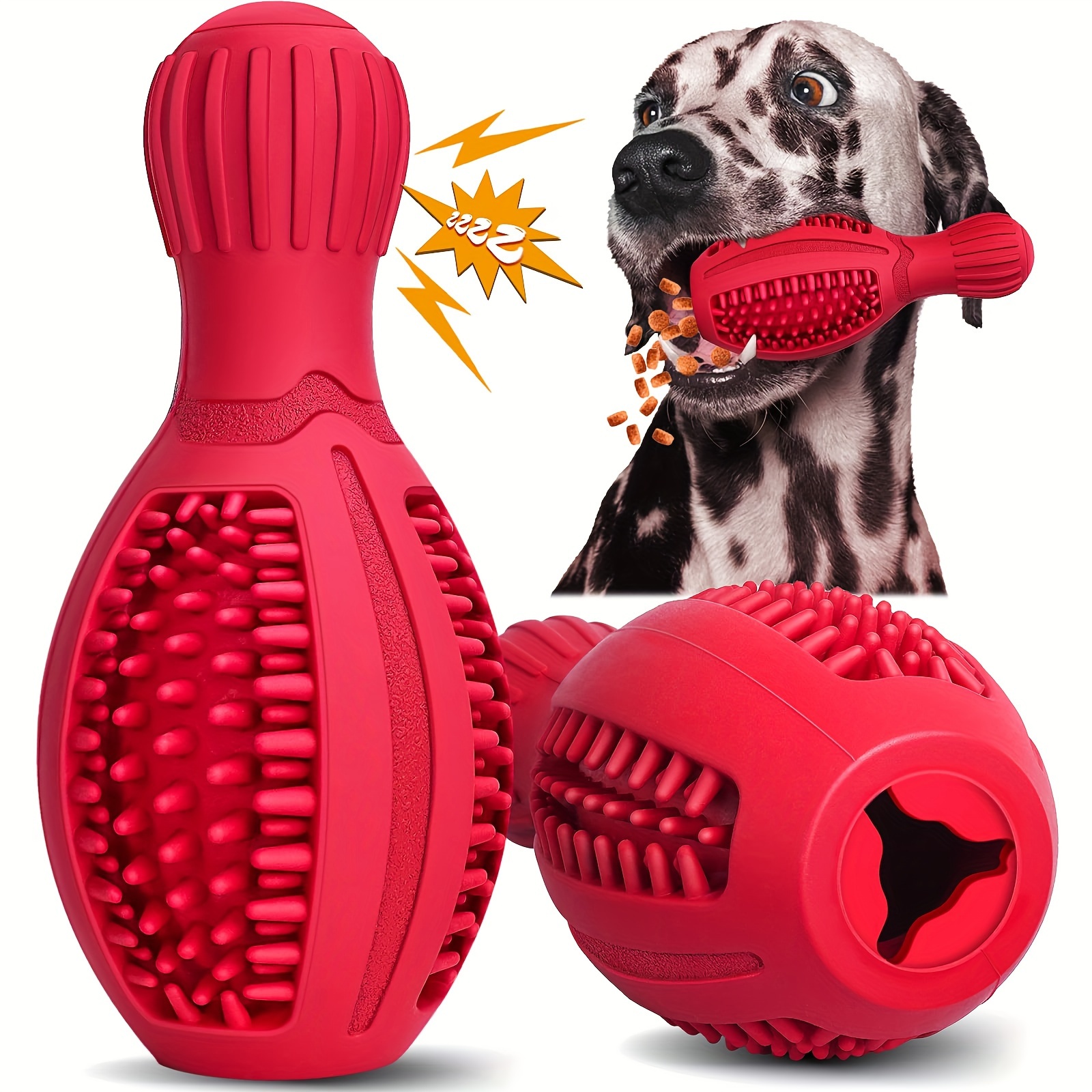 

1pc Dog Durable Chew Slow Food Dispenser Toy, Bowling Ball Shaped Dog Interactive Play Toy, Teeth Cleaning Training Toy Pet Supplies