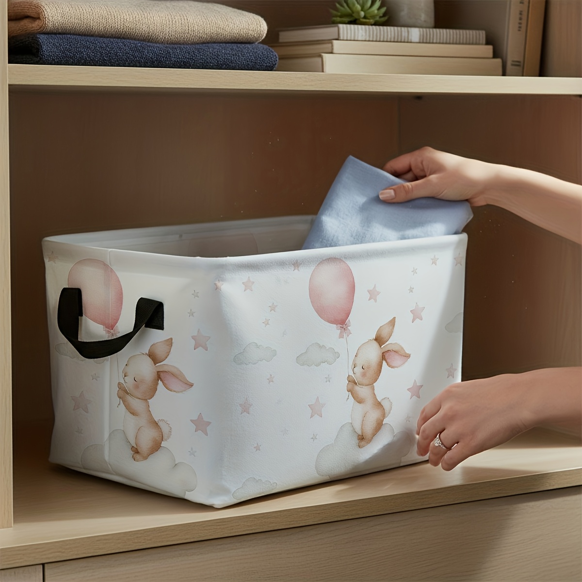 Cute Balloon Rabbit Cloud Star Design Foldable Storage Basket