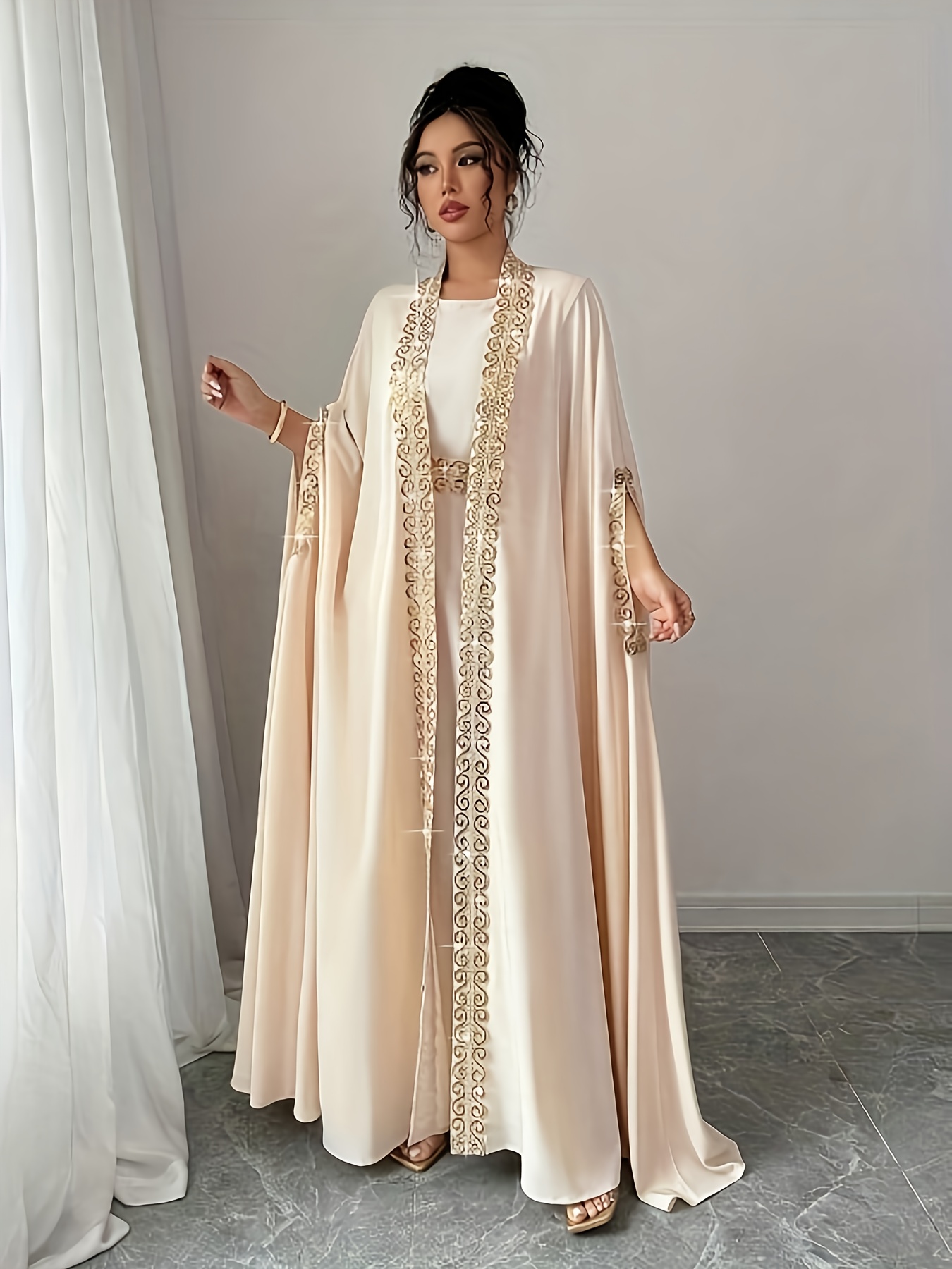 womens elegant sequin trimmed maxi dress loose fit long - Temu Qatar