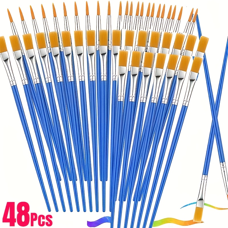 TEMU 48pcs Brush Set - Professional Painting Use/durable Nylon Fiber Artist Brushes For Acrylic/oil/watercolor - Flat And Round Tips, Canvas, Facial
