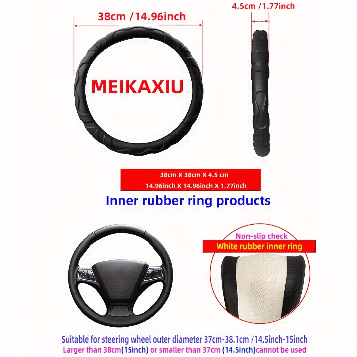 1 Artificial Sheepskin PU Leather Textured 3D Design Sports Car Steering Wheel Cover, Suitable for 14.5-15 Inch (37-38cm) Vehicles