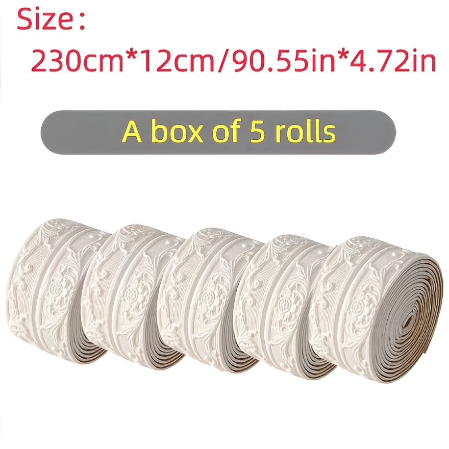 TEMU Set da 5 rotoli di battiscopa in schiuma ispessita staccabile e attaccabile per bordi delle pareti, modanatura di base per pareti con design 3D,