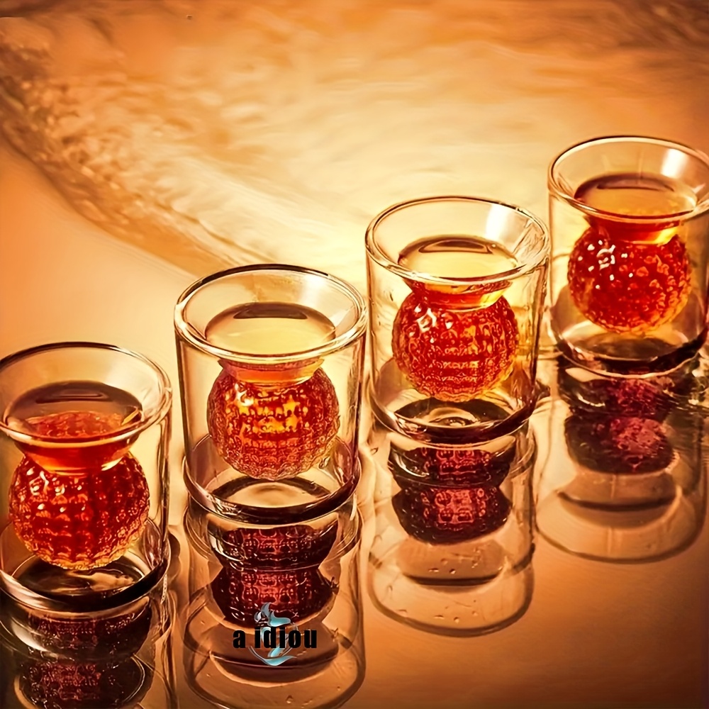 Image of Golf Ball Shaped Double-layer Insulated Borosilicate Glass Cup, Martini Glass, Spirit Glass, Fun Shot Glass, Tequila Glass, Whiskey And Glass, Wine Glass, Irregular Wine Cup, , Juice, , Wine