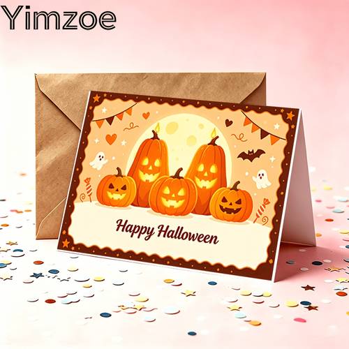 yimzoe happy for halloween greeting cards watercolor jack o lantern bunting bat ghost candy with envelopes for halloween celebrations holiday gifts seasonal invitations