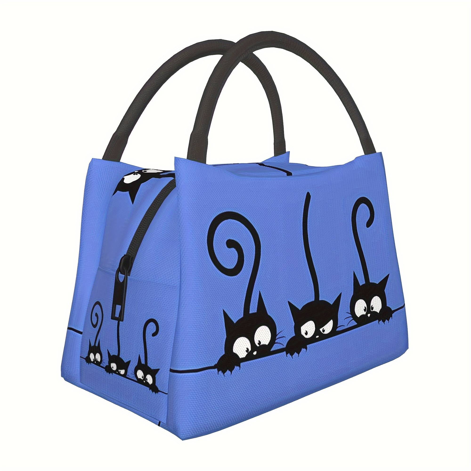 

Black Cat Design Insulated Lunch Bag - Polyester Rectangle Tote With Animal Theme, Hand Washable, Manual Cooling, Portable Reusable For School, Office, Picnic, Hiking - Unisex