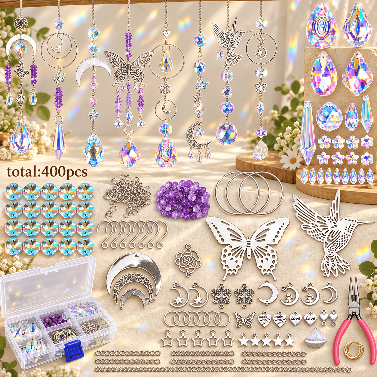 Image of 400pcs Sun Catchers Making Supplies Kit Art And Crafts For Adults Hanging Prism Sun Catcher With Crystals For Indoor Window Home Wedding Garden Christmas Decor
