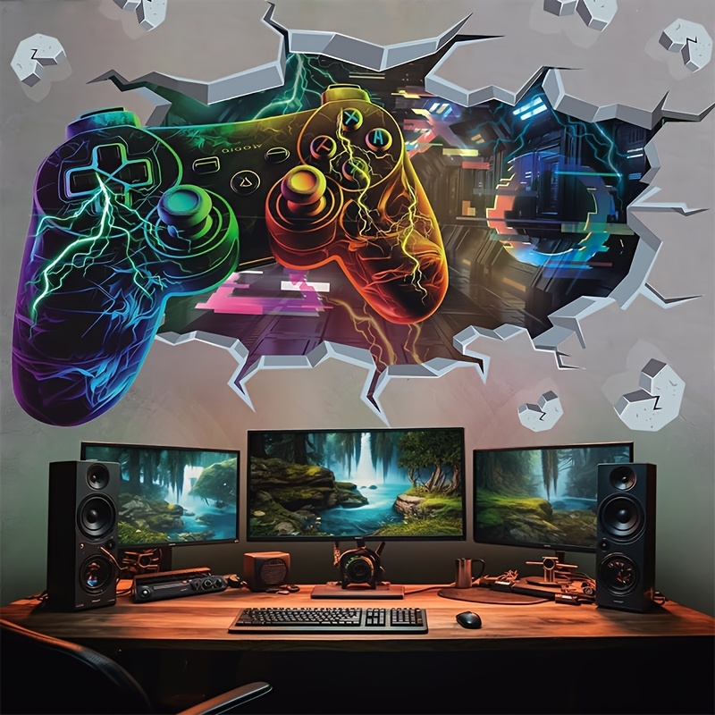 Wondever Large 3D Gaming Room Wall Decals – Controller & Joystick Peel & Stick Stickers, Gamer Decor For Boys Bedroom, Kids Playroom (2 Sheets)