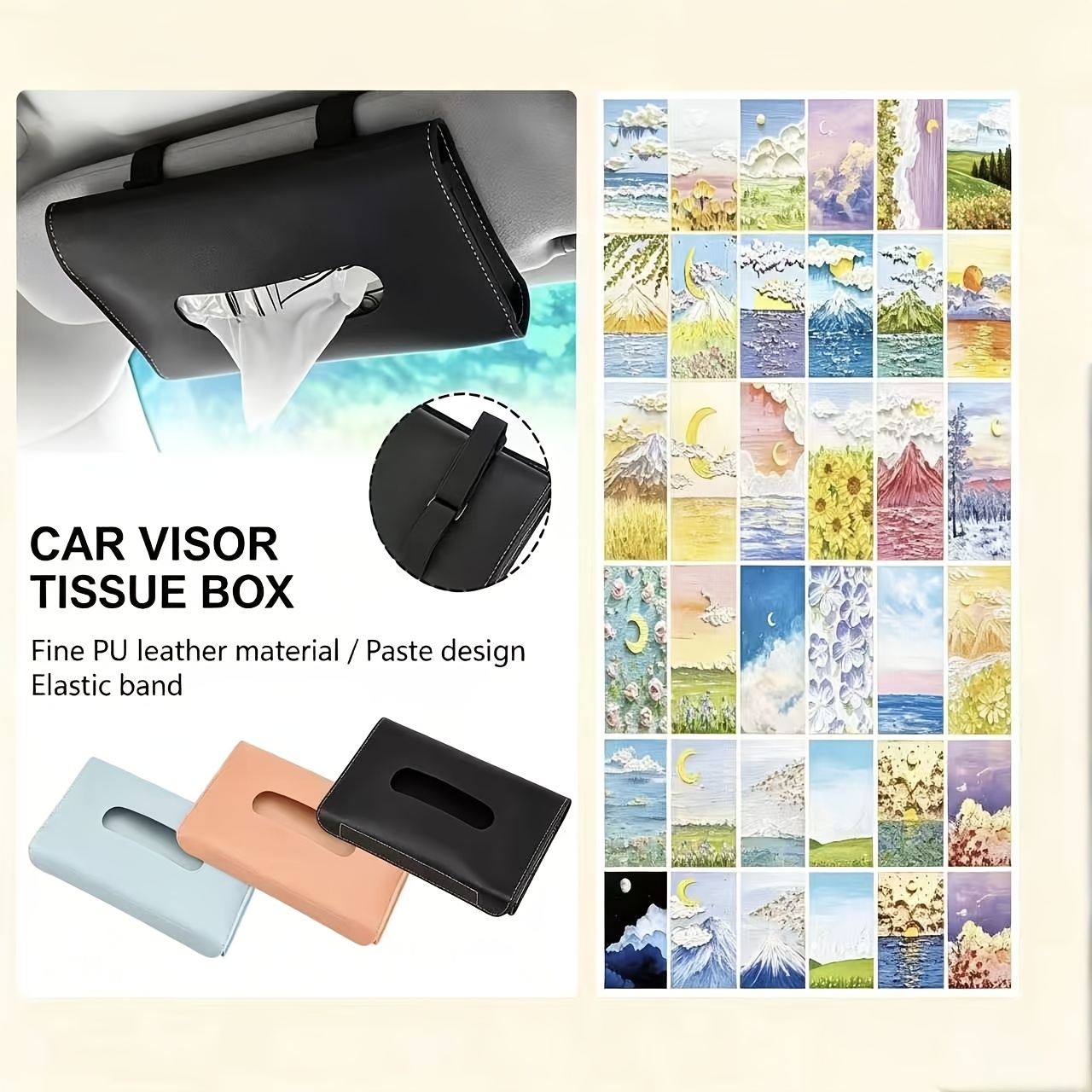 TEMU 1pc Car Tissue Box, Car Sun Visor Tissue Box Holder, Car Interior Storage Mask Holder Decoration, Universal Car Accessory, Random 2pcs Postcards