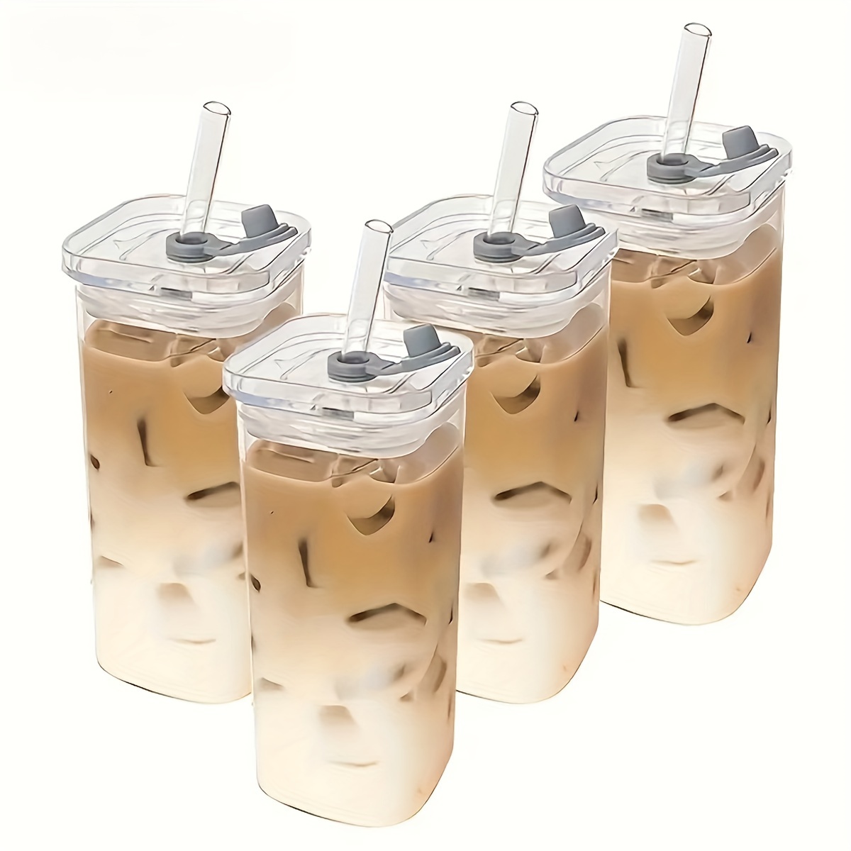 

2/4pcs 12oz Reusable Glass Travel Cups With & Straws - Heat & Resistant, Ideal For Drinks,