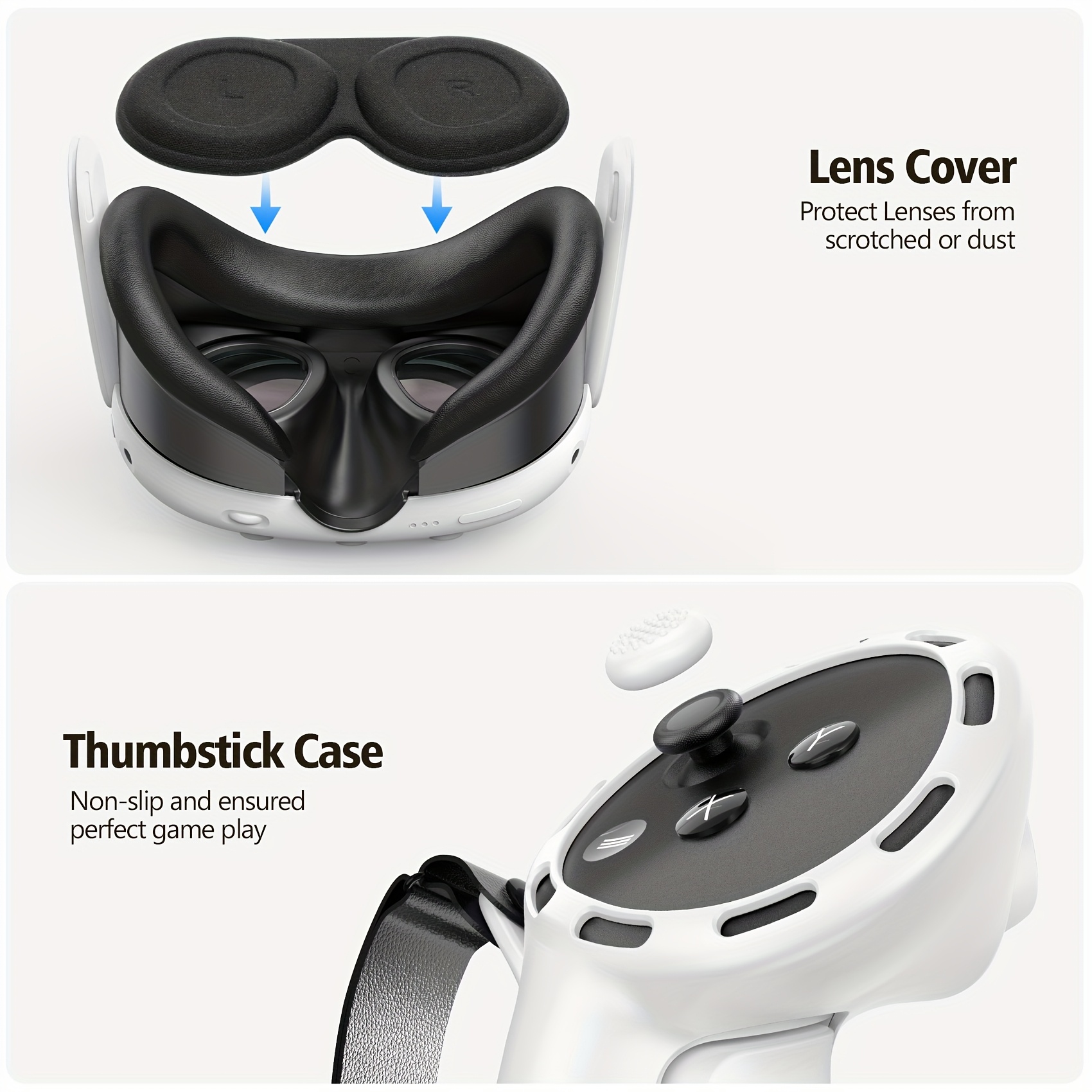 Silicone Cover Set Compatible With Oculus/Meta Quest 3, VR Controller Grips Cover, Silicone Face Pad, Lens Protection Cover, Thumb Stick Covers, Gift For Christmas