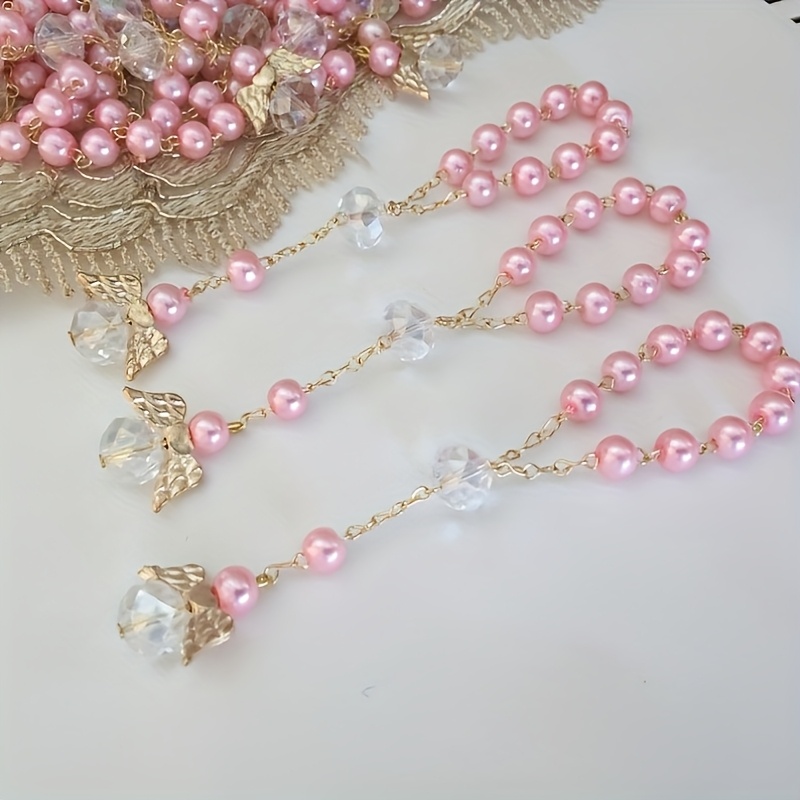Image of 30pcs Pink Wing Bead Bracelets - Rose-shaped Beads Mini Bracelets, Suitable For Weddings, Baptisms, Bridesmaid Parties, Event Party Souvenirs