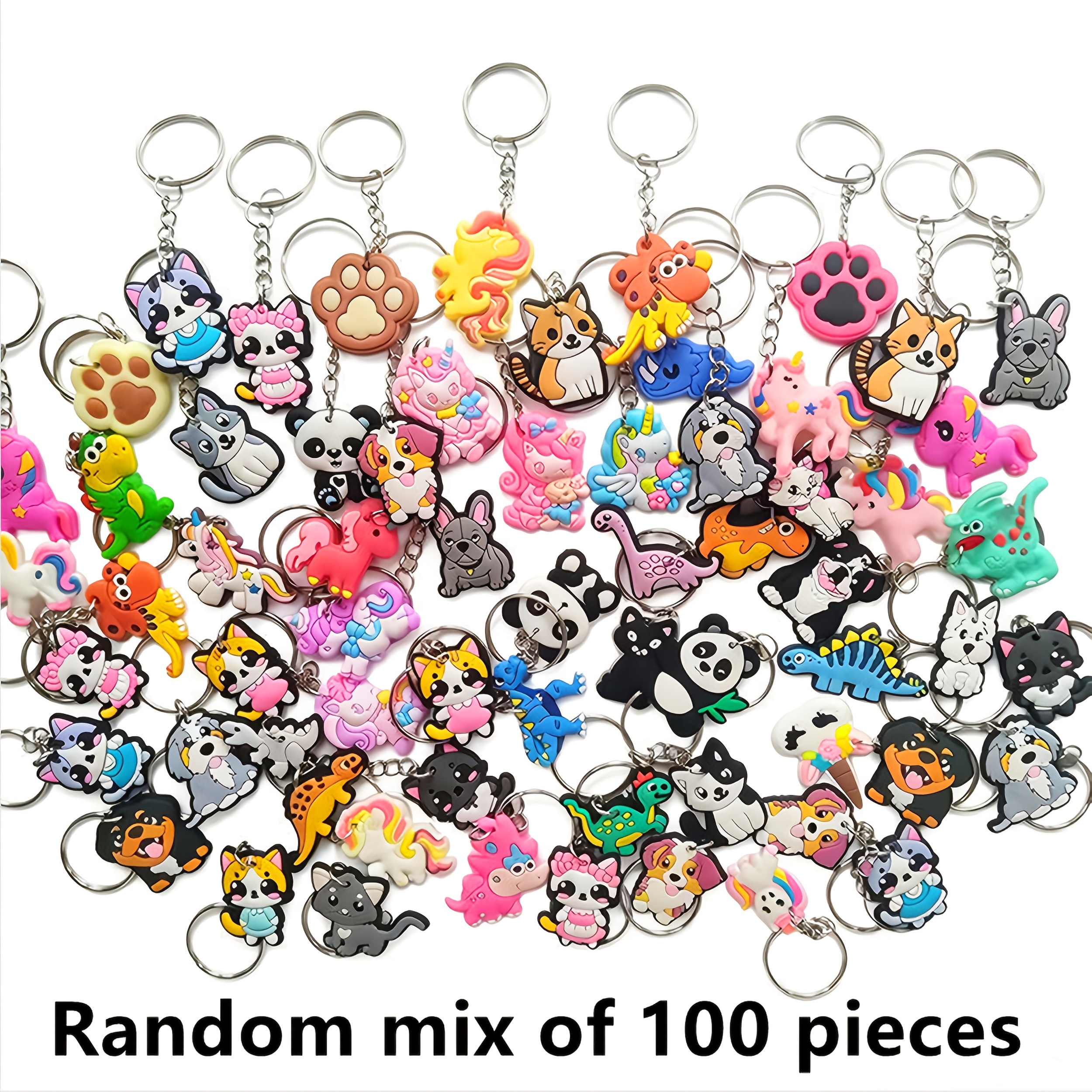 TEMU 2d Flat, Random Assortment Of 50/100pcs 2d Flat Cartoon Pvc Animal-shaped Keychains, Cute Mini 2d Flat Dog, Dinosaur, Unicorn, Pony, Cat, And