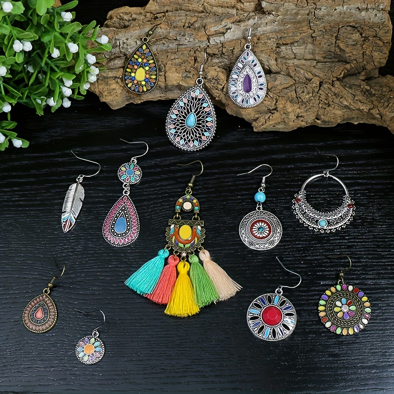 12 pieces boho earrings colorful   earrings women   tassel earrings jewelry details 4