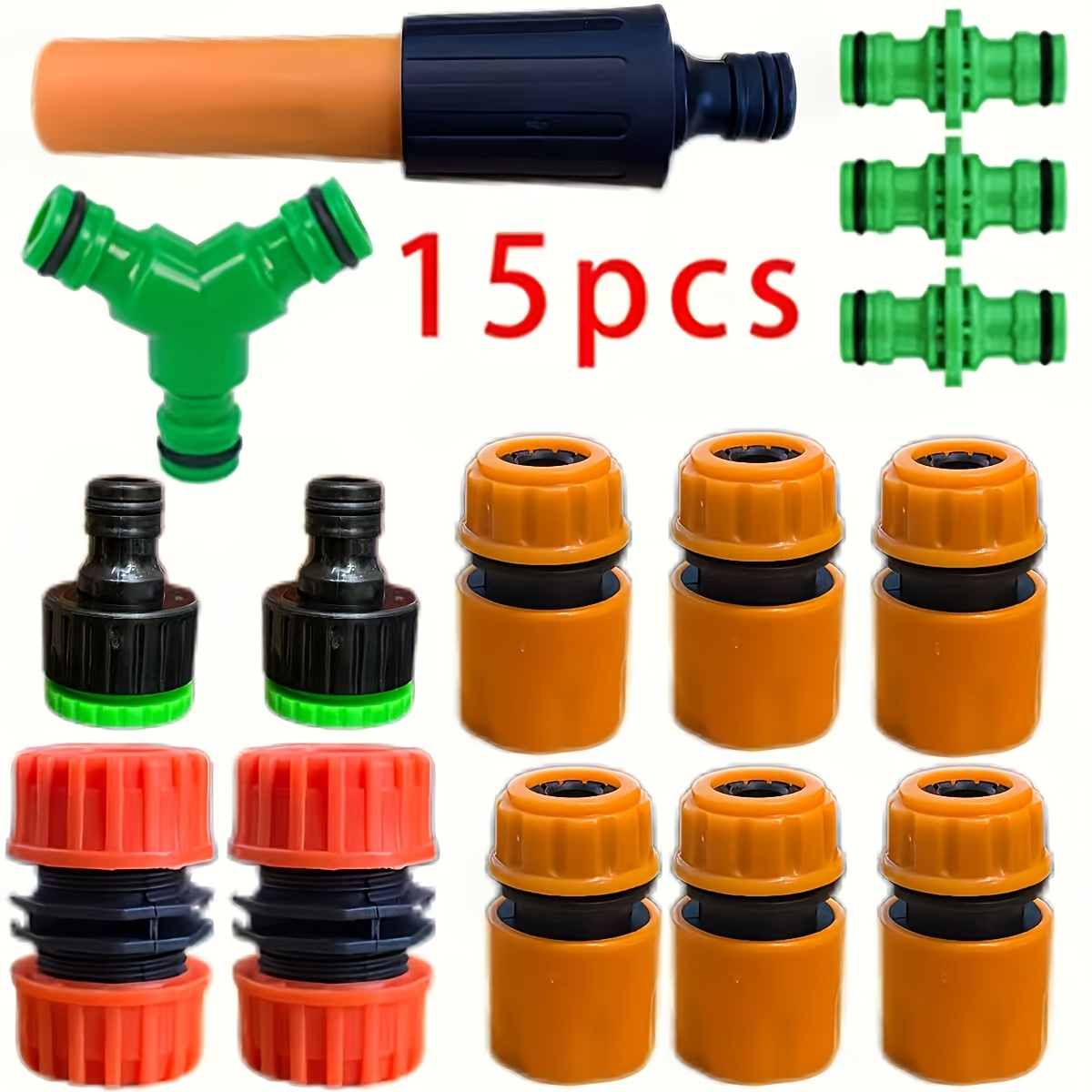 Image of 15pcs 1/2 Inch Quick Connect Hose Kit With Spray Nozzle, Suitable For Garden Watering, Irrigation Additions For Lawns And Agriculture, As Well As Car Washing, Outdoor Watering Tools
