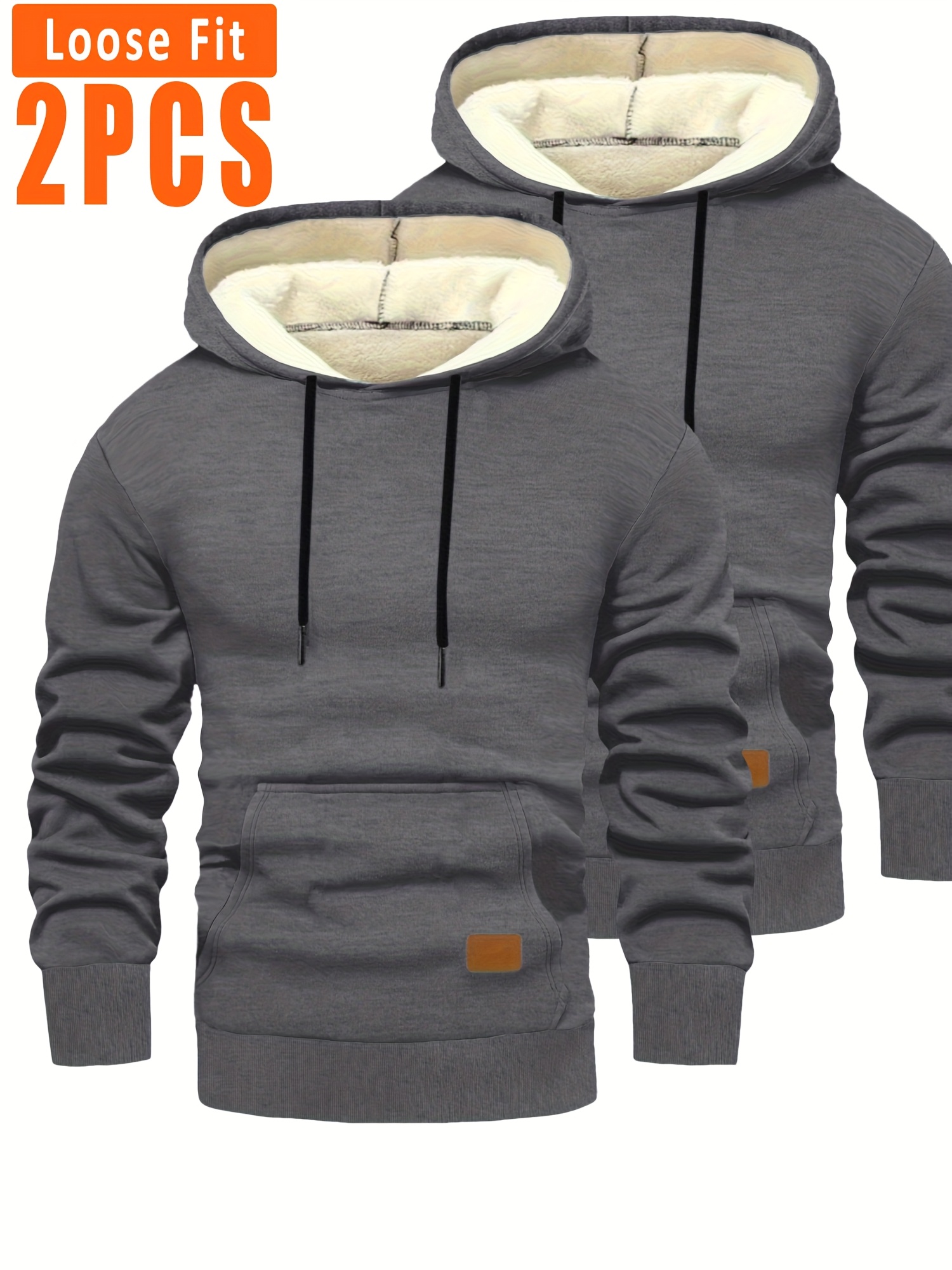 2 stuks Heren Fleece-gevoerde Hoodies - Dikke Winter Pullovers met Kangaroo Zak