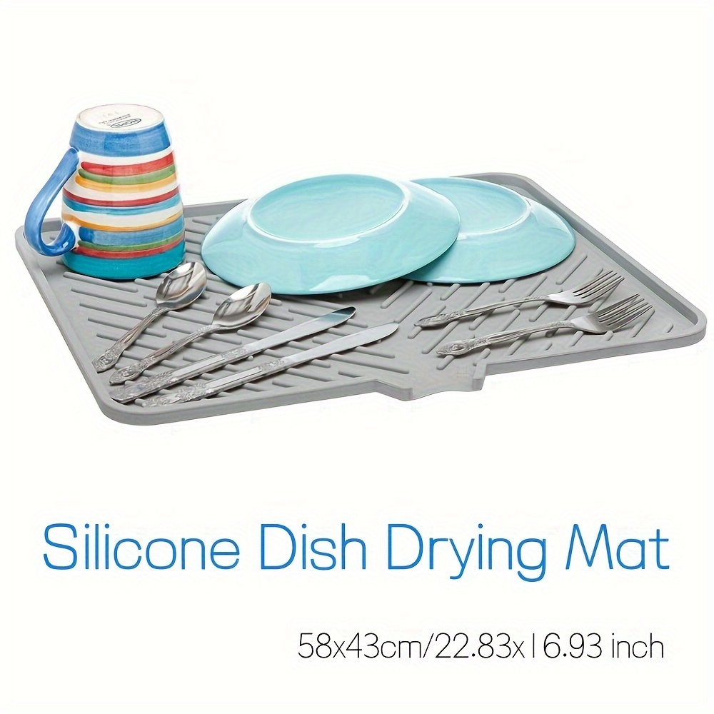 

Large Silicone Dish Drying Mat With Built-in Drain - 23x17 Inch, Non-slip & Heat Resistant Countertop Pad For Dishes, Glasses, Pots & Pans - Easy Clean, Waterproof Kitchen Sink Tray