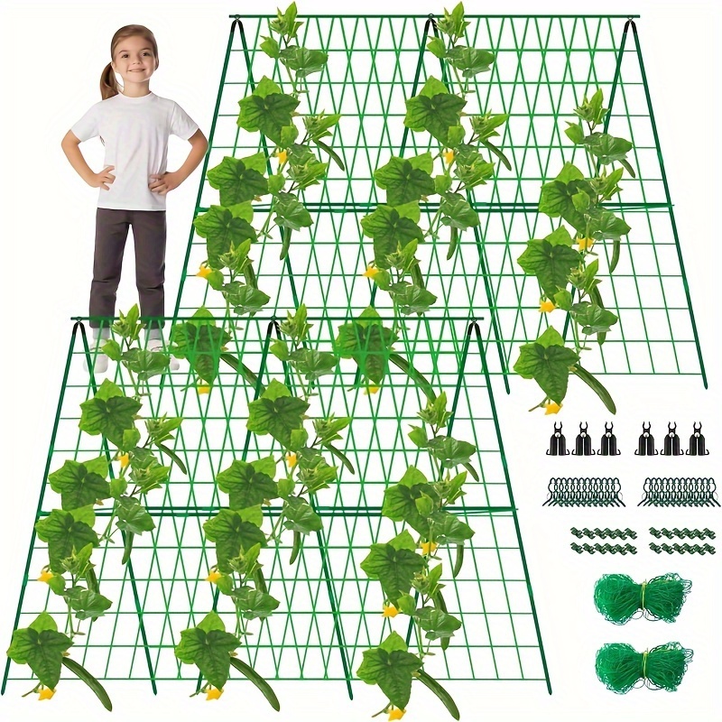 

2-pack Garden Trellis For Climbing Plants, A-frame Plant Support Structure With Adjustable Mesh, Durable Plastic With Metal Stakes, Ideal For Cucumber, Tomato, Grape Vines, Melons & Vegetables