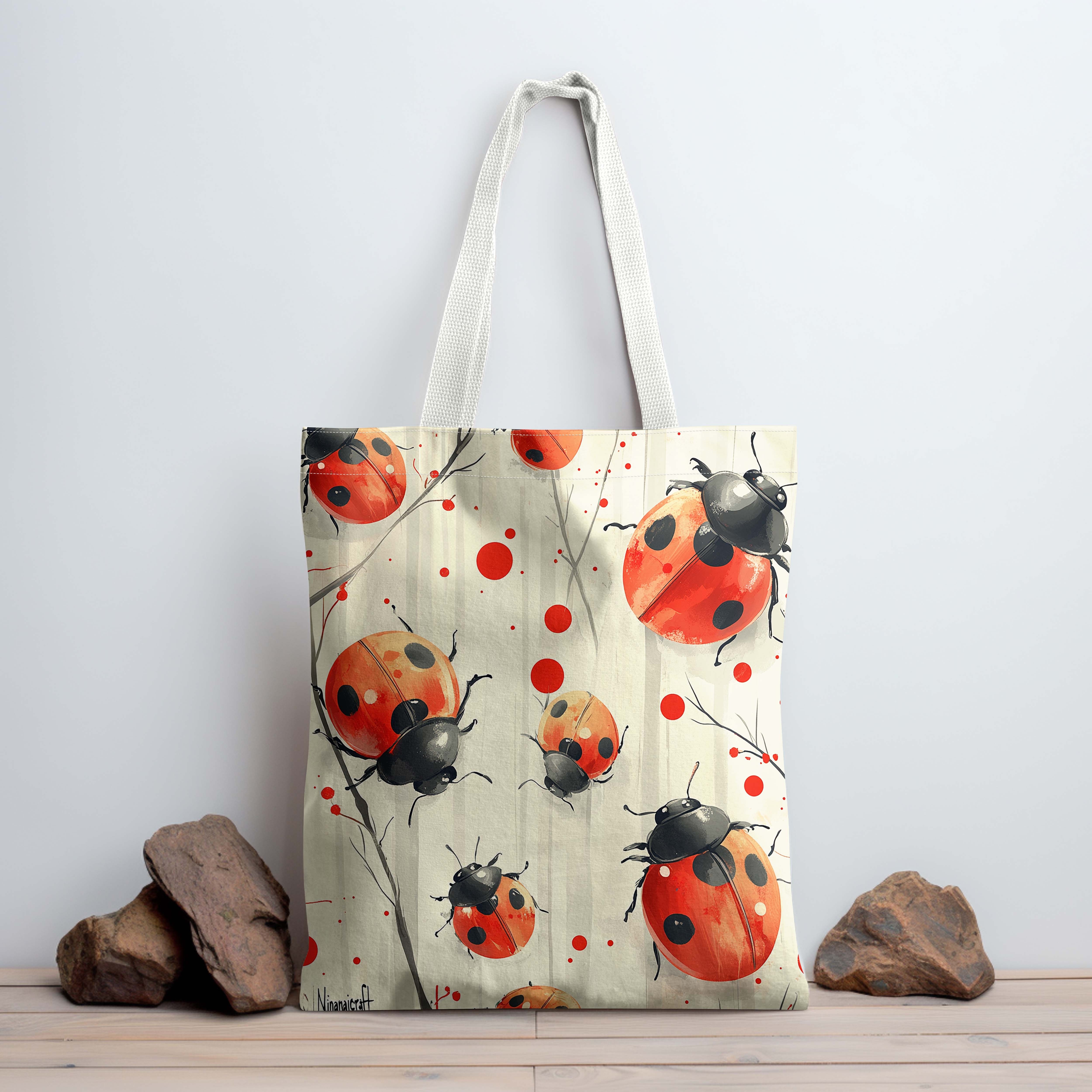 TEMU []large Canvas Tote Bag - High-quality, Spacious For , Star Ladybug Design Theme, Reusable Shopping Bag, Suitable For Daily Use Or Casual Travel
