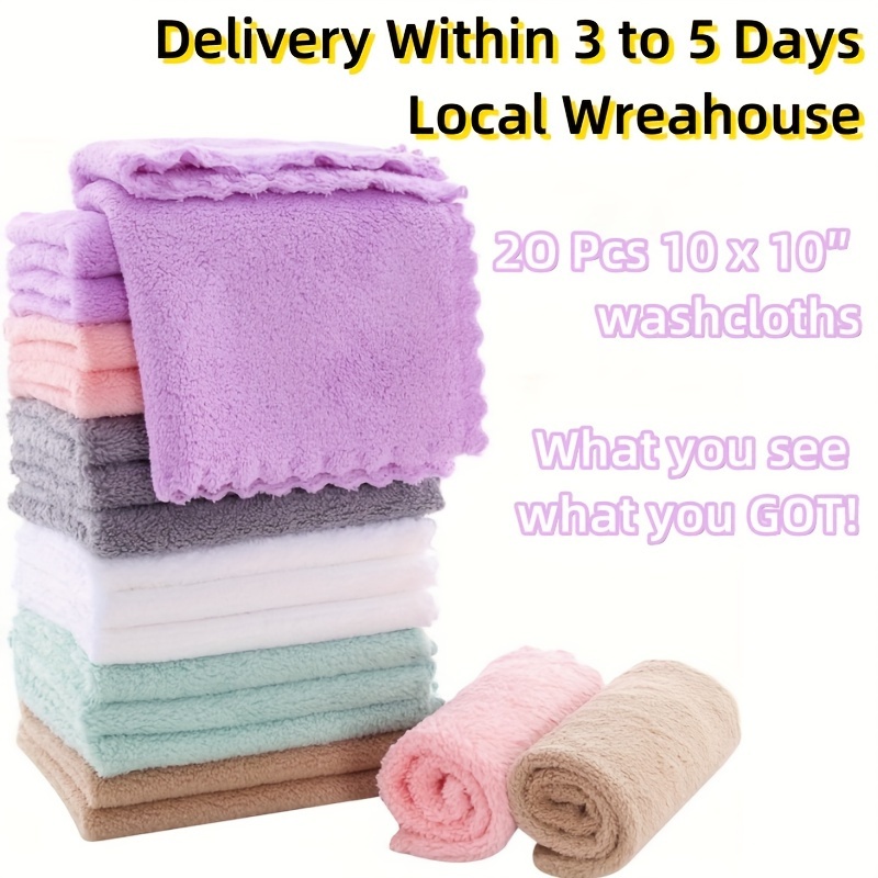 

20pcs Solid Color Washcloth, Household Plain Handkerchiefs, Small Square Towel, Soft Absorbent Towel For Home Bathroom, Bathroom Supplies, 9.8*9.8in