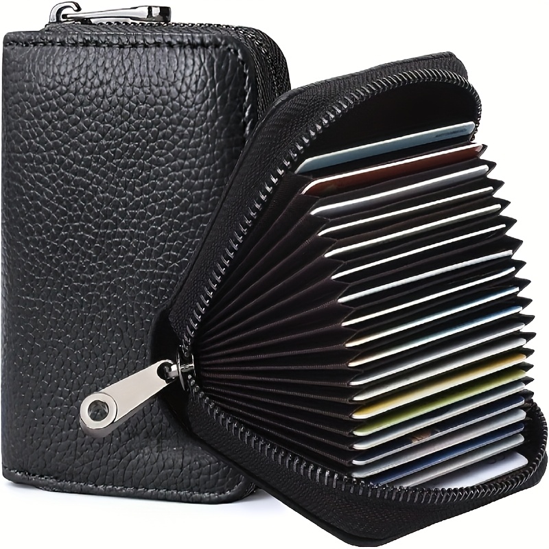 

1pc Accordion Wallet, 20-slot Rfid Blocking Credit Card Holder, Leather, , Unlined, Zipper Closure, Hand Washable, For Women Or Men