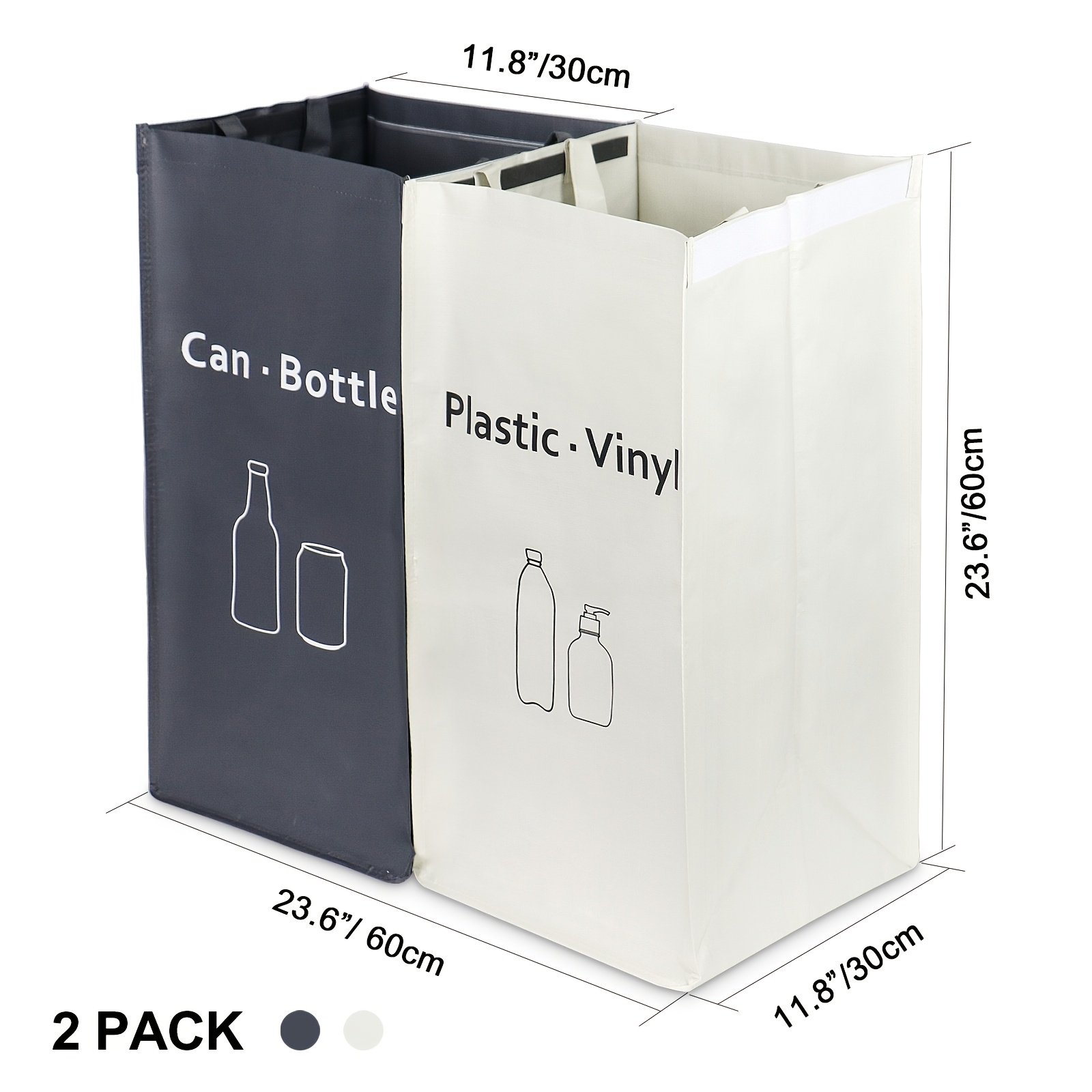 TEMU Pack, White, Gray Recycling Bags With Handles Sorting Trash Bags 2 Pack 28 Gallon Kitchen, Home, Office Heavy Duty Waterproof Woven Trash Bags,