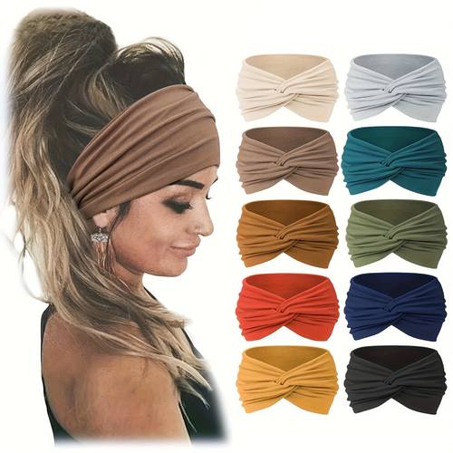 imagen del artículo 10 diademas de poliéster para mujer, pañuelos africanos, estilo turbante súper, bandas elásticas antideslizantes para ejercicio deportivo, aptas para de cabello normal, peinados casuales | diademas anudadas | tela elástica, adornos para el cabello