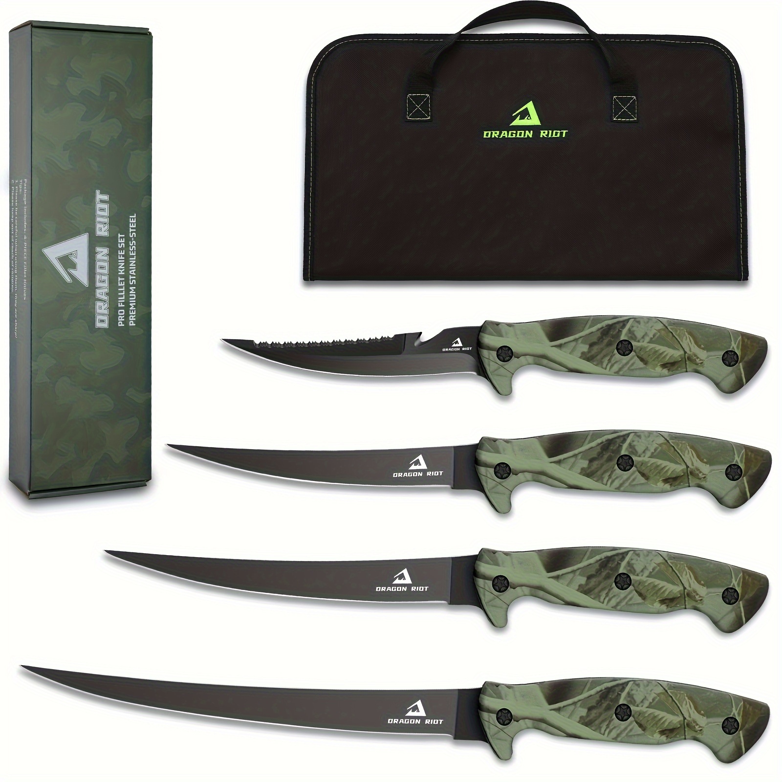 TEMU 4pcs Ultra-sharp German Stainless- Fillet Boning Knife Set For Meat Cutting With Durable Storage Bag And Sharpening Tool For Christams Gifts For Men