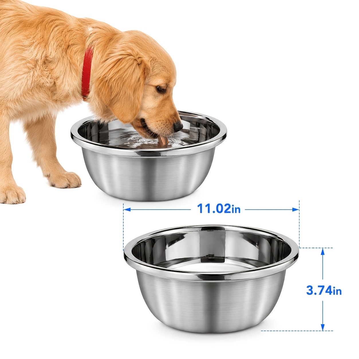 TEMU 2pcs For Large Stainless Bowls, Food Grade Food And Water Dishes For Large X- For Large Breeds, Capacity, Dishwasher Safe, Easy To Clean, Indoor