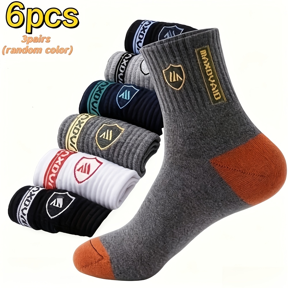 TEMU 12pcs/6pcs (6pairs/3pairs) Men's Fashionable Breathable Round Socks Soft And Warm Geometric Pattern Casual Socks, Toe And Heel Reinforcement,