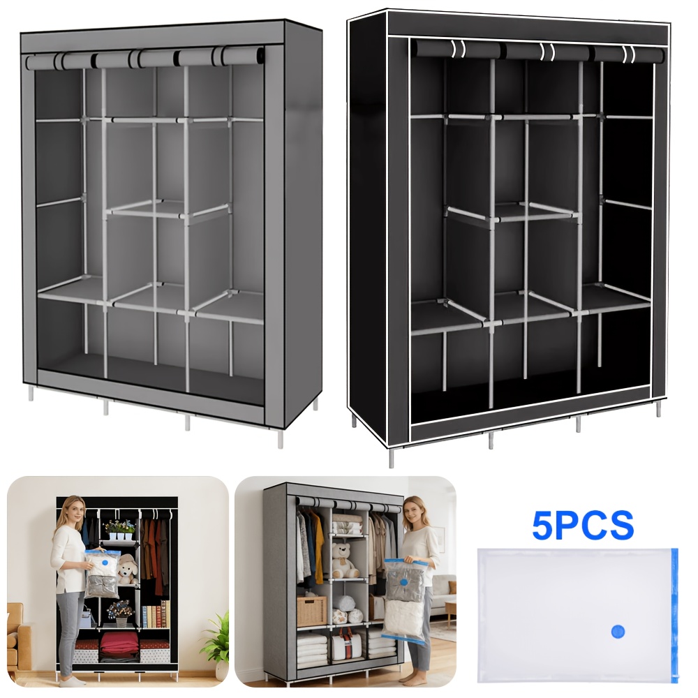 TEMU Wardrobe, Wardrobe Clothing Closet Fabric Wardrobe Vertical Shelving, With Clothes Rail And Shelves, For Dressing Room, Portable Clothes Closet