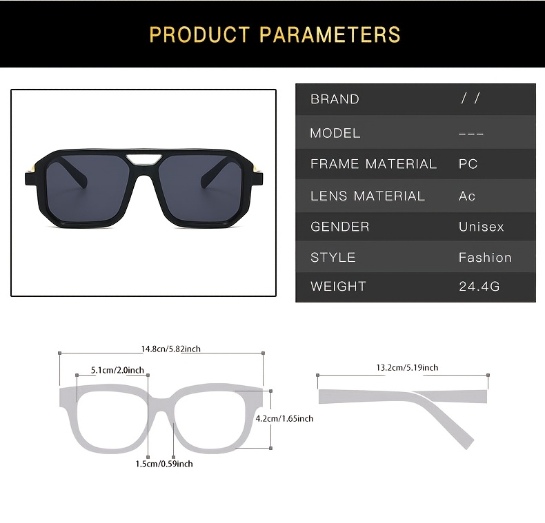 Unisex Square Frame Fashion Glasses - Golden Retro Style with Green Decorative Lenses, Lightweight Polycarbonate Design, Perfect Couple Style, Trendy Accessory, Vintage Design, Fashion Hinge, Must-Have for Individual Trendsetters