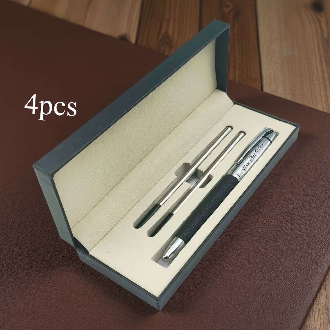 TEMU [customized Product] High-grade Leather Metal Rollerball Pen With Gift Box – Elegant Business Pen For Men And Women, Smooth Writing Refill,