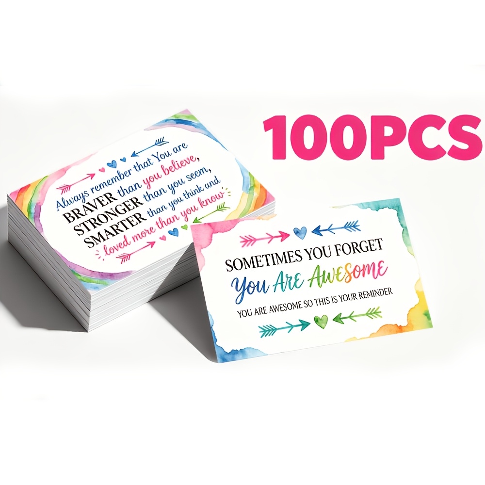 TEMU 100pcs/Pack, Cartes d'inspiration double face aquarelle, Vous êtes incroyable, Cartes de message d'encouragement de guérison, Convient pour