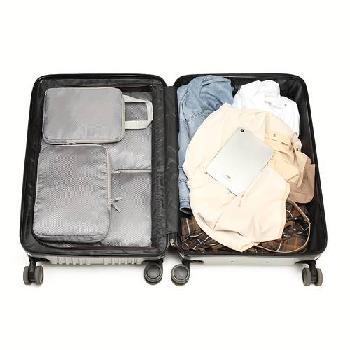 4pcs Compression Packing Bags - Durable Polyester, Space-Saving Travel Organizer for Clothes, Shoes, and Accessories, Ideal for Vacation and Everyday Use, Vacation Organize ompact Storage|Durable Fabric, Clothes Organizer Bags, Packing Cubes for Suitcases, Lightweight Storage, Sturdy Construction, Reinforced , Minimalist Lifestyle, Business Trips