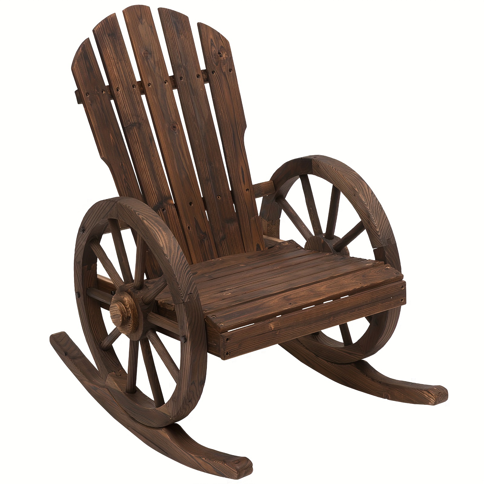 

Outsunny Wooden Rocking Chair, Adirondack Rocker Chair W/slatted Design And Oversized Back, Outdoor Rocking Chair With Wagon Wheel Armrest For Porch, Poolside, And Garden,