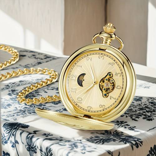 montre de poche mécanique entièrement automatique vintage avec pendentif soleil, et . unique est équipé chaîne épaissie, pour types de cadeaux de fêtes, que noël, le an, danniversaire.