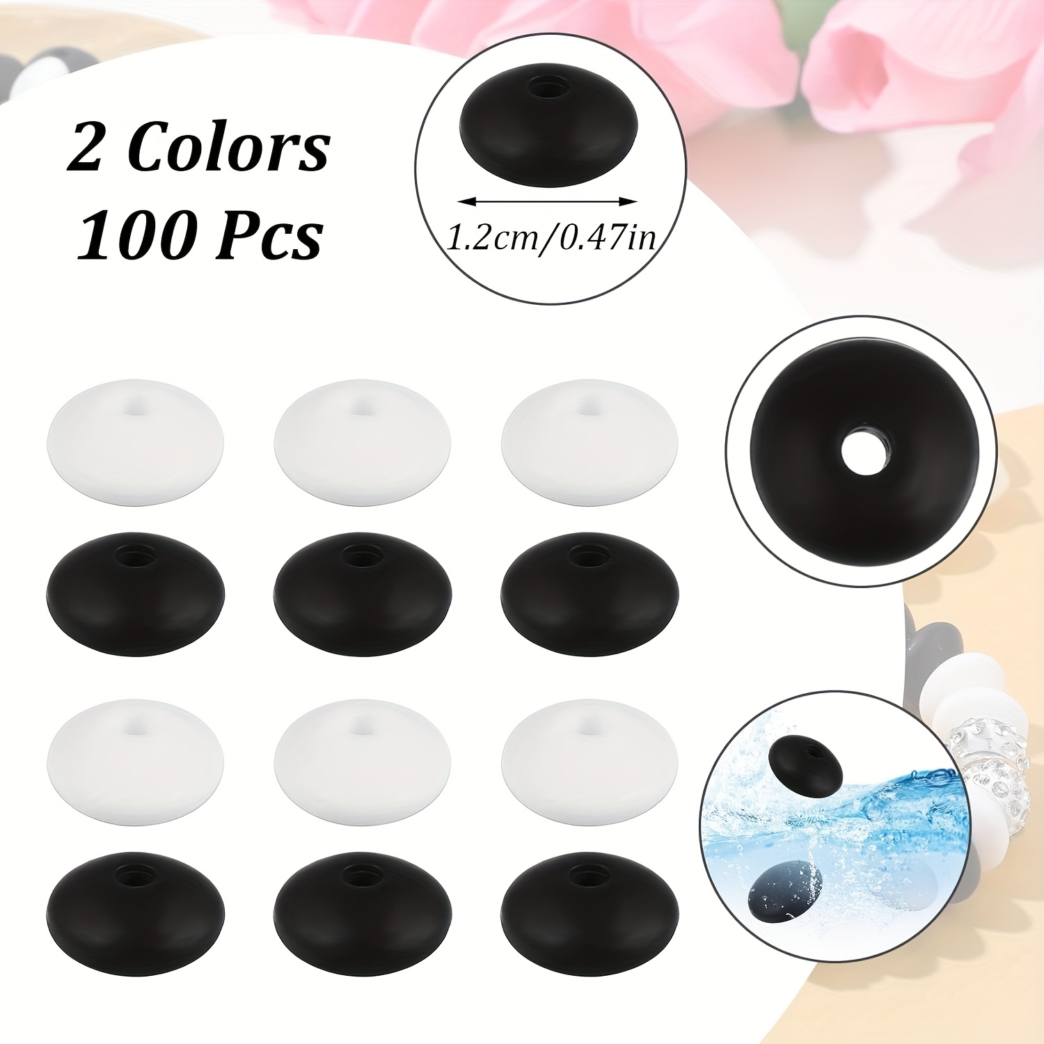 Image of 100pcs Silicone Beads, Black And White 12mm Silicone Abacus Beads For Keychain Making Beads Bulk For Necklace Bracelet Jewelry Diy Crafts Accessories Spacer Beads For Pens