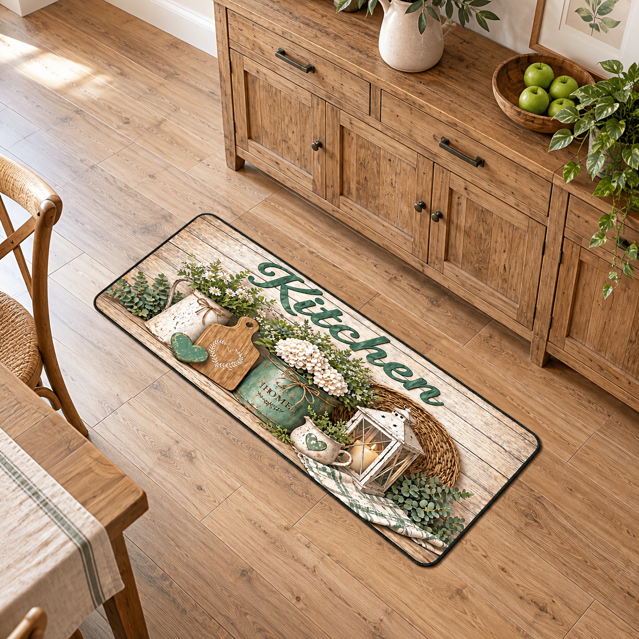 TEMU Tapis de sol décoratif 1 pièce imprimé à plat 2D style ferme de américaine, paillasson en flanelle à motif de plantes et floral, tapis de sol