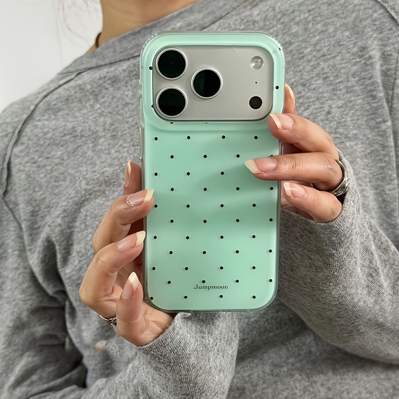 TEMU Phone Case: Korean-style Instagram-inspired Simple And Fresh Pink-green Small Polka Dot Frosted Skin---layer Phone Case, Candy-colored Tpu