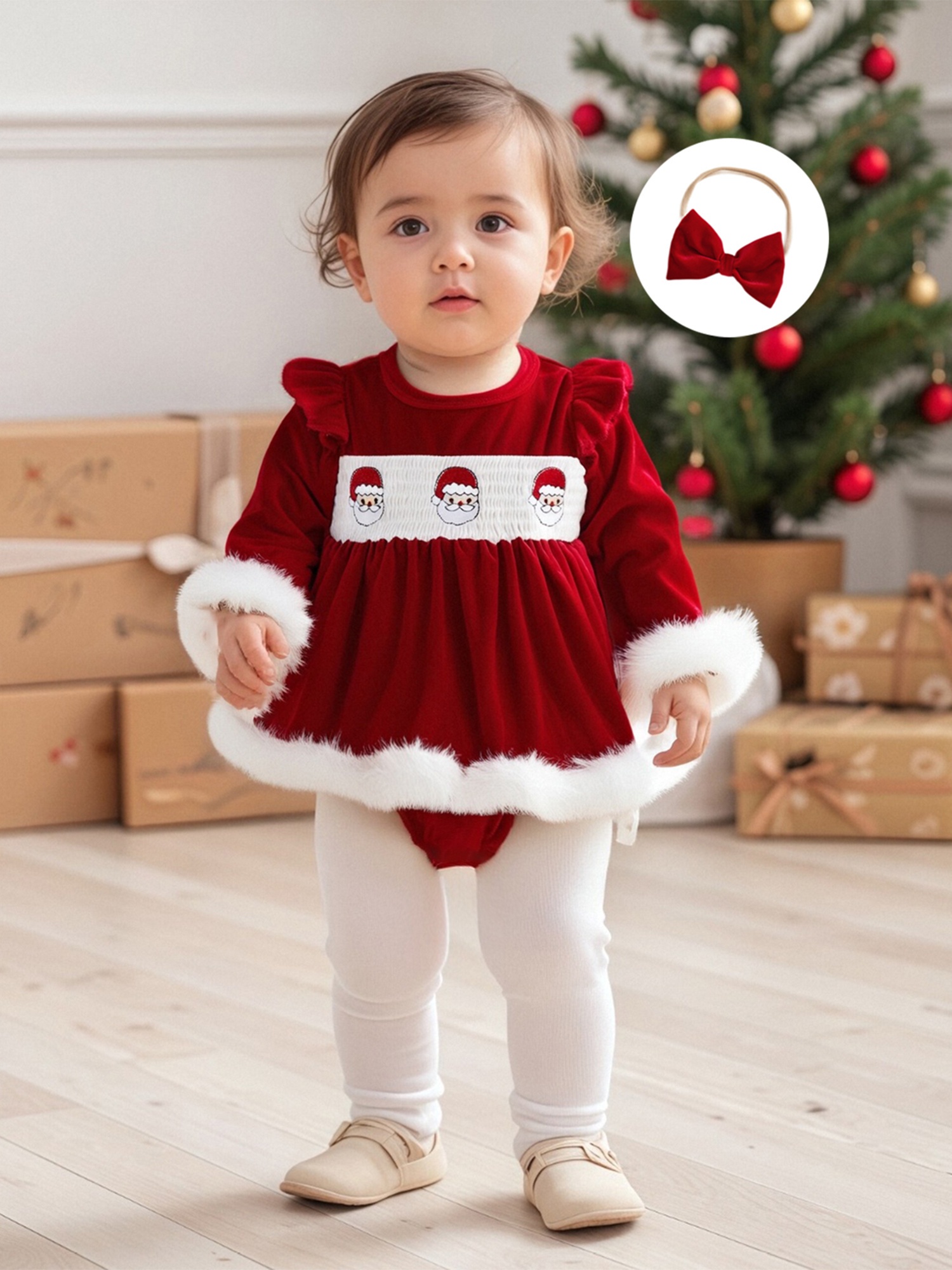 2pcs baby girl soft velvet christmas dress matching - Temu