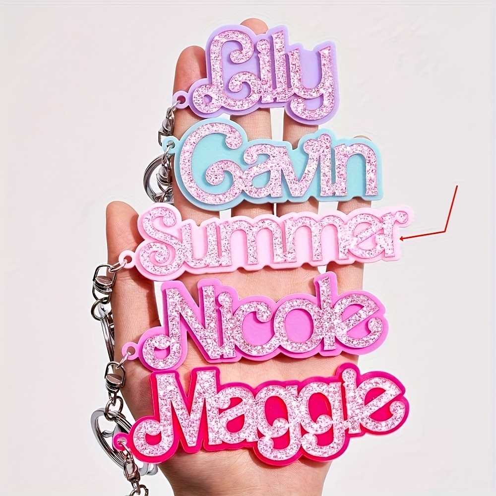 TEMU Minimalist Glitter Name Keychain - 1 Custom Acrylic Keychain Pendant, 3 Colors Available | Personalized Gift For Daughter, Son, Grandchild For