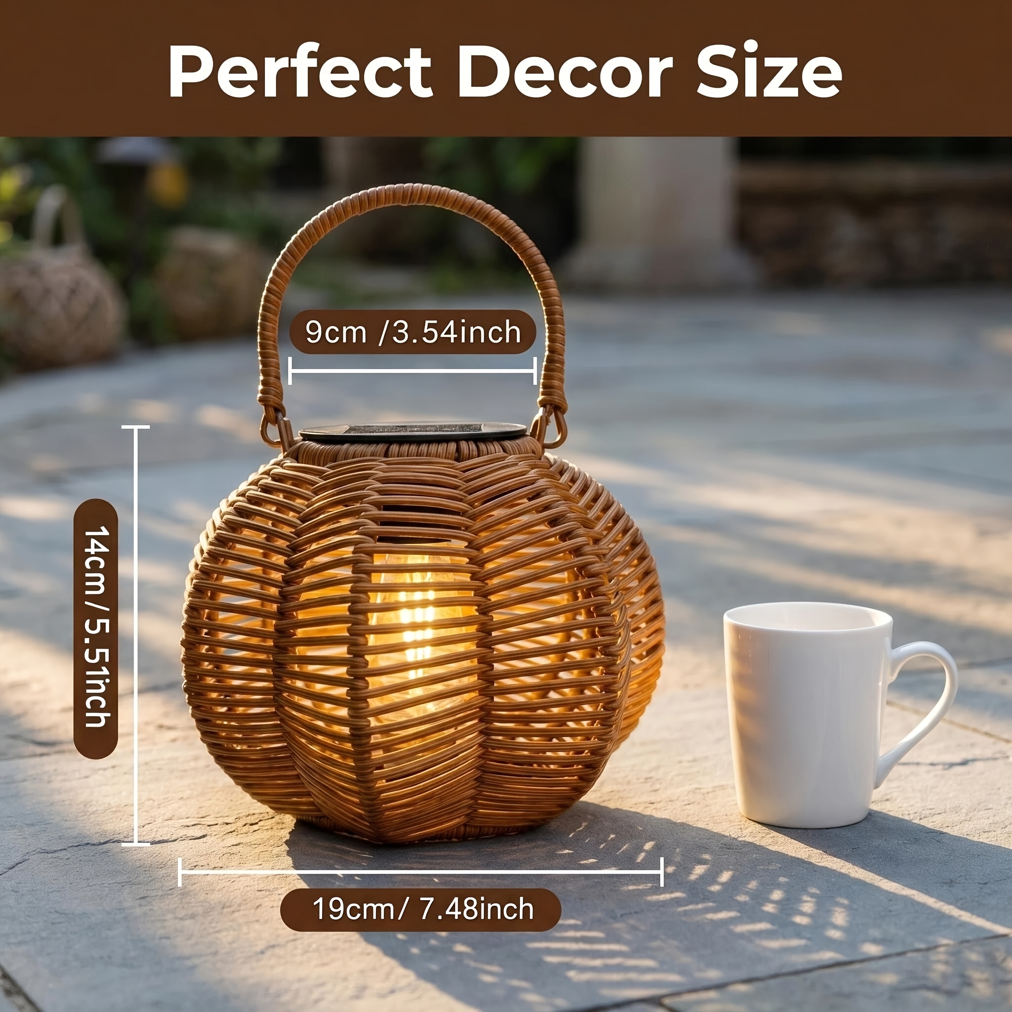 Outdoor Hand-Woven Solar Lantern with Handle, Hanging & Standable Solar Garden Decor Light, Perfect for Courtyard, Patio, Porch, Lawn, Pathway, Wedding and Home Decoration