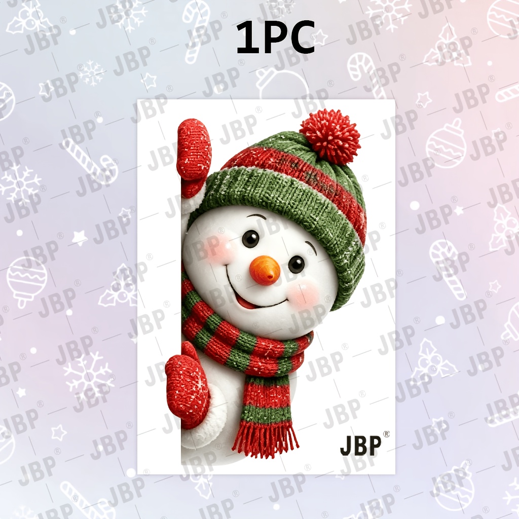 TEMU 1pc Cute Peeking Christmas Snowman Window Wall Sticker Snowman With Red Green Knit Hat And Scarf Christmas Decor Sticker High Quality Pvc Self