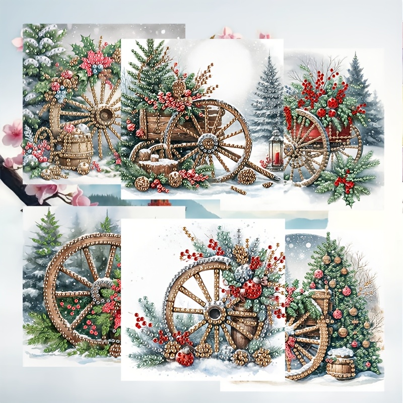 TEMU 6pcs Diamond Painting Greeting Card Set, Christmas Themed Greeting Cards, Painted Diamond Embellishment Design - Round Drill Diy Kit, Includes 6