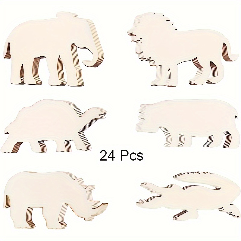 

24 Packs Wood Animal Cutouts Jungle Animal Crafts Wood Elephant, , Lion, Hippo, Crocodile, Turtle Cutouts To Paint Wooden Safari Animal Ornaments Diy Gift